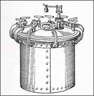 1880 年制造的第一臺蒸汽滅菌器